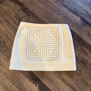 Tibi Skirt Cream Geometric Stitched Brushed Wool